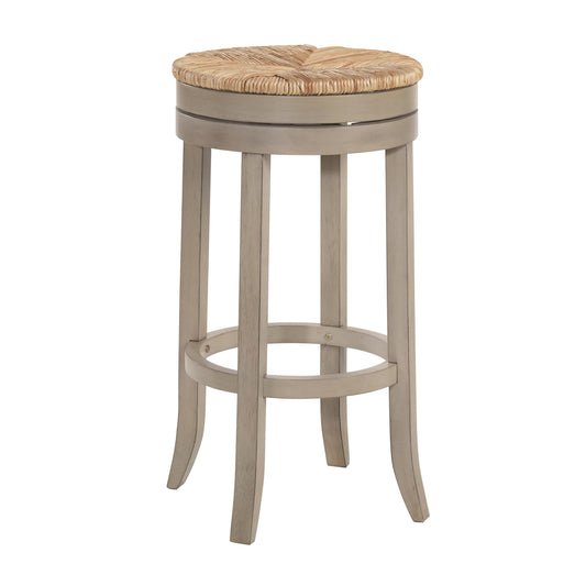 30" Natural And Gray Solid Wood Swivel Backless Bar Height Bar Chair - Loft&Timber