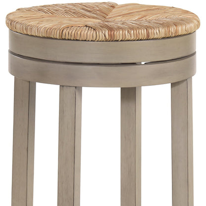 30" Natural And Gray Solid Wood Swivel Backless Bar Height Bar Chair - Loft&Timber