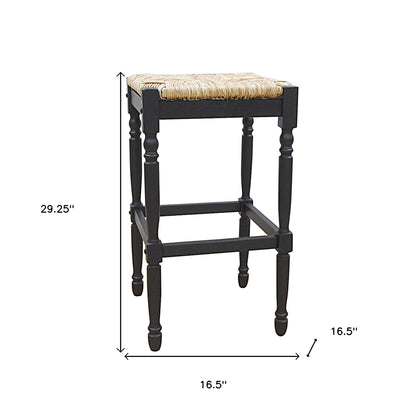 29" Natural And Black Solid Wood Backless Bar Height Bar Chair - Loft&Timber