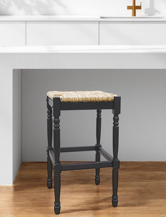 29" Natural And Black Solid Wood Backless Bar Height Bar Chair - Loft&Timber