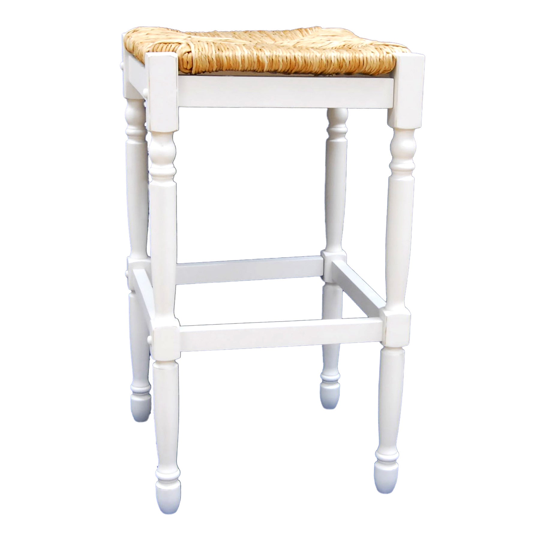 29" Natural And Antiqued White Solid Wood Backless Bar Height Bar Chair - Loft&Timber