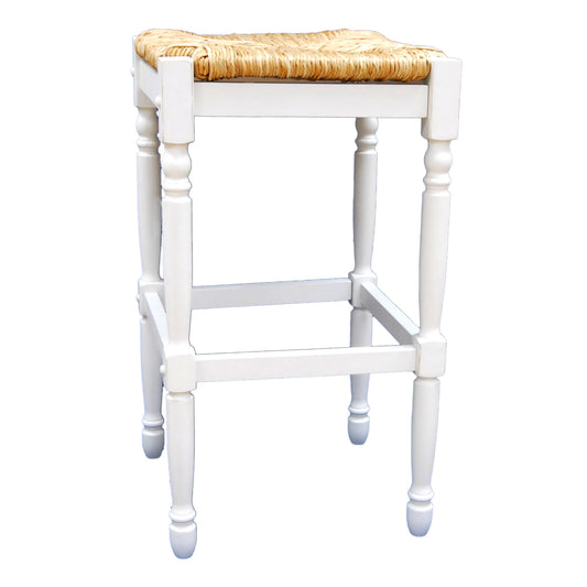 29" Natural And Antiqued White Solid Wood Backless Bar Height Bar Chair - Loft&Timber