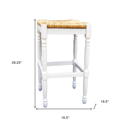 29" Natural And Antiqued White Solid Wood Backless Bar Height Bar Chair - Loft&Timber
