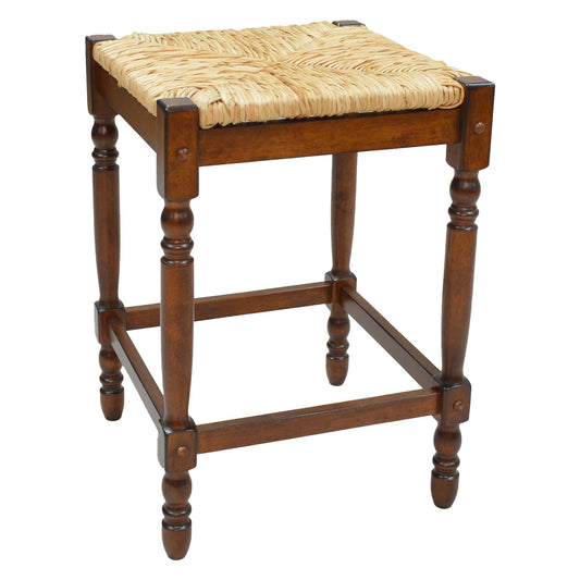 29" Natural And Chestnut Solid Wood Backless Bar Height Bar Chair - Loft&Timber