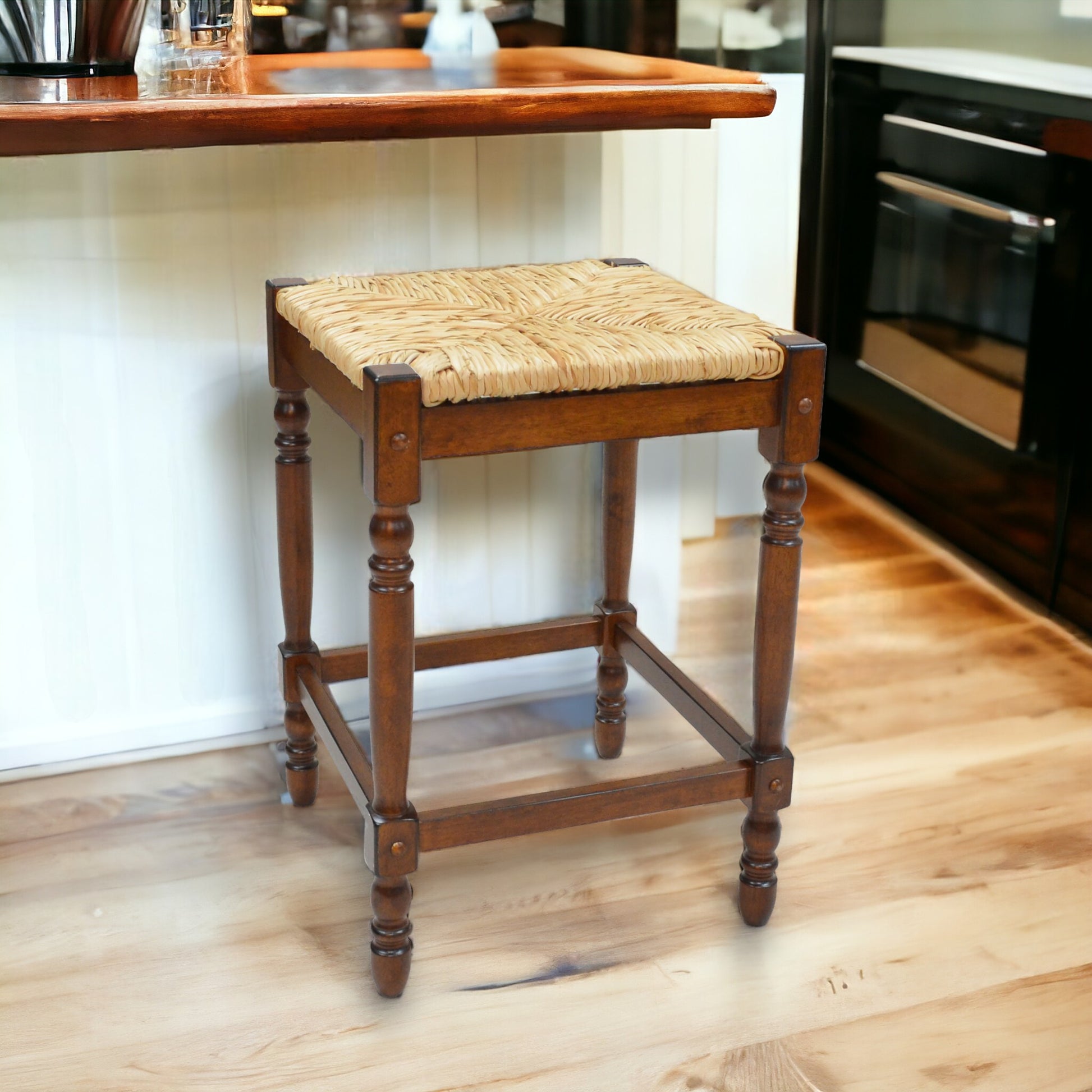 29" Natural And Chestnut Solid Wood Backless Bar Height Bar Chair - Loft&Timber