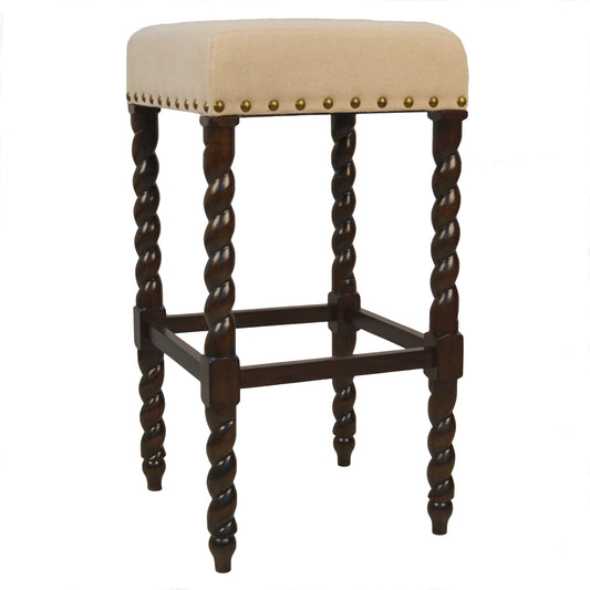 30" Cream And Espresso Solid Wood Backless Bar Height Bar Chair - Loft&Timber