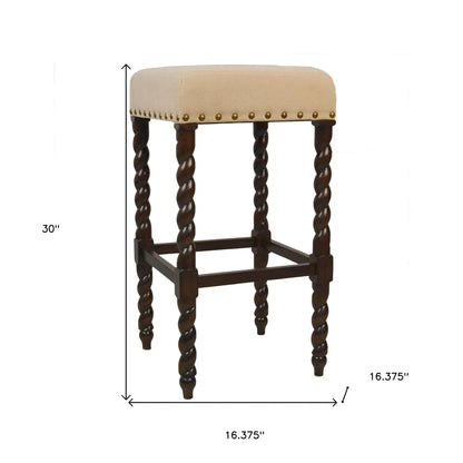 30" Cream And Espresso Solid Wood Backless Bar Height Bar Chair - Loft&Timber