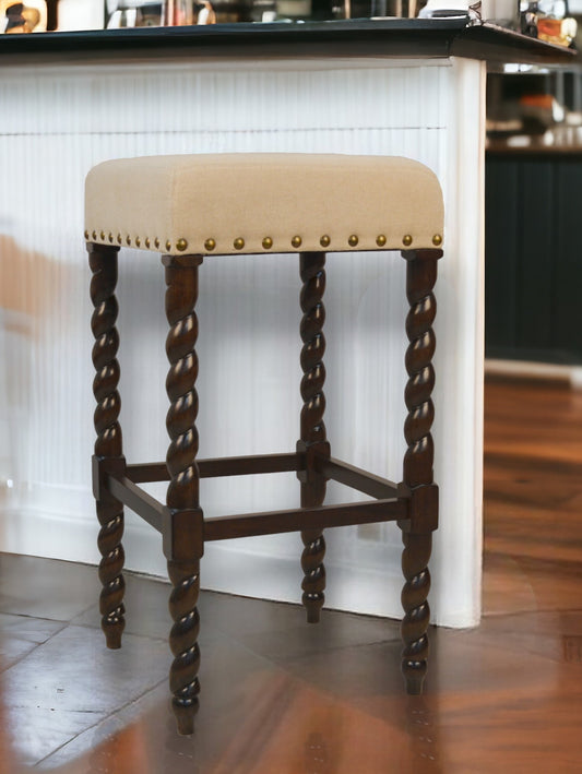 30" Cream And Espresso Solid Wood Backless Bar Height Bar Chair - Loft&Timber
