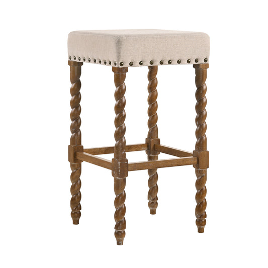 30" Cream And Natural Solid Wood Backless Bar Height Bar Chair - Loft&Timber