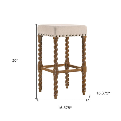 30" Cream And Natural Solid Wood Backless Bar Height Bar Chair - Loft&Timber