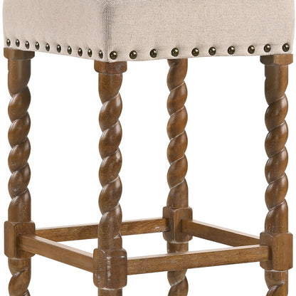 30" Cream And Natural Solid Wood Backless Bar Height Bar Chair - Loft&Timber