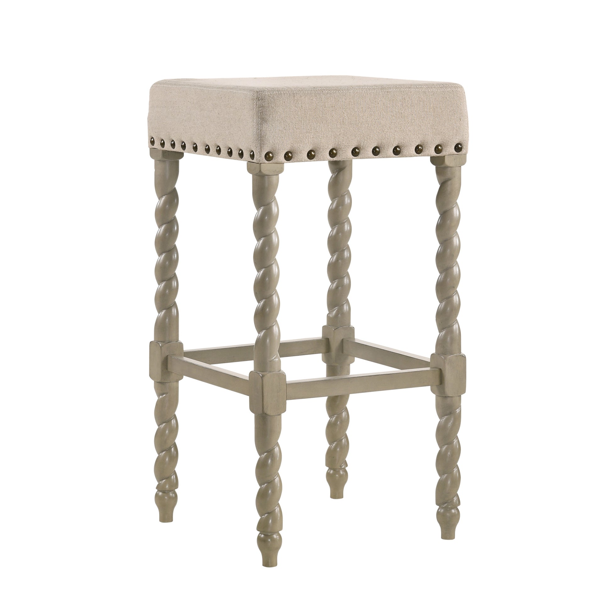 30" Cream And Gray Solid Wood Backless Bar Height Bar Chair - Loft&Timber
