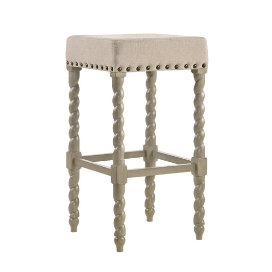30" Cream And Gray Solid Wood Backless Bar Height Bar Chair - Loft&Timber