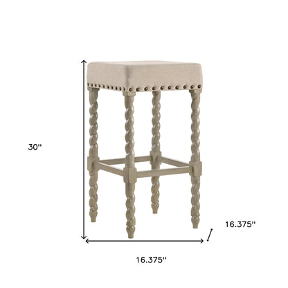 30" Cream And Gray Solid Wood Backless Bar Height Bar Chair - Loft&Timber