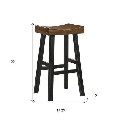 30" Brown and Black Solid Wood Backless Bar Height Bar Chair - Loft&Timber