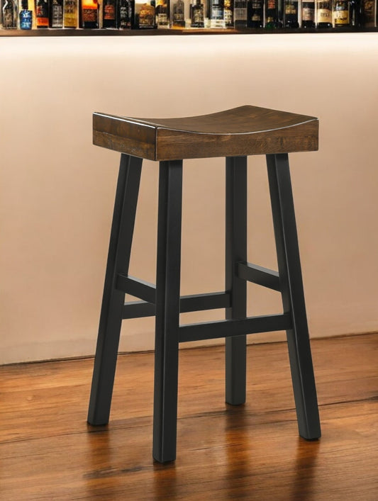 30" Brown and Black Solid Wood Backless Bar Height Bar Chair - Loft&Timber