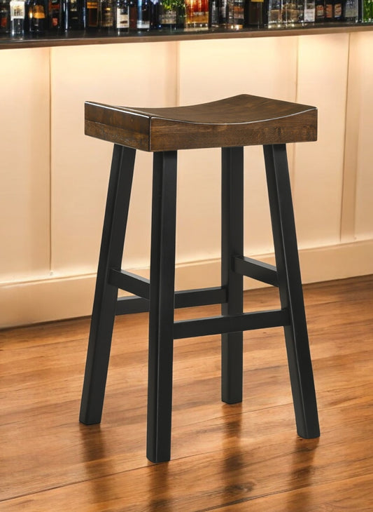 30" Brown and Black Solid Wood Backless Bar Height Bar Chair - Loft&Timber