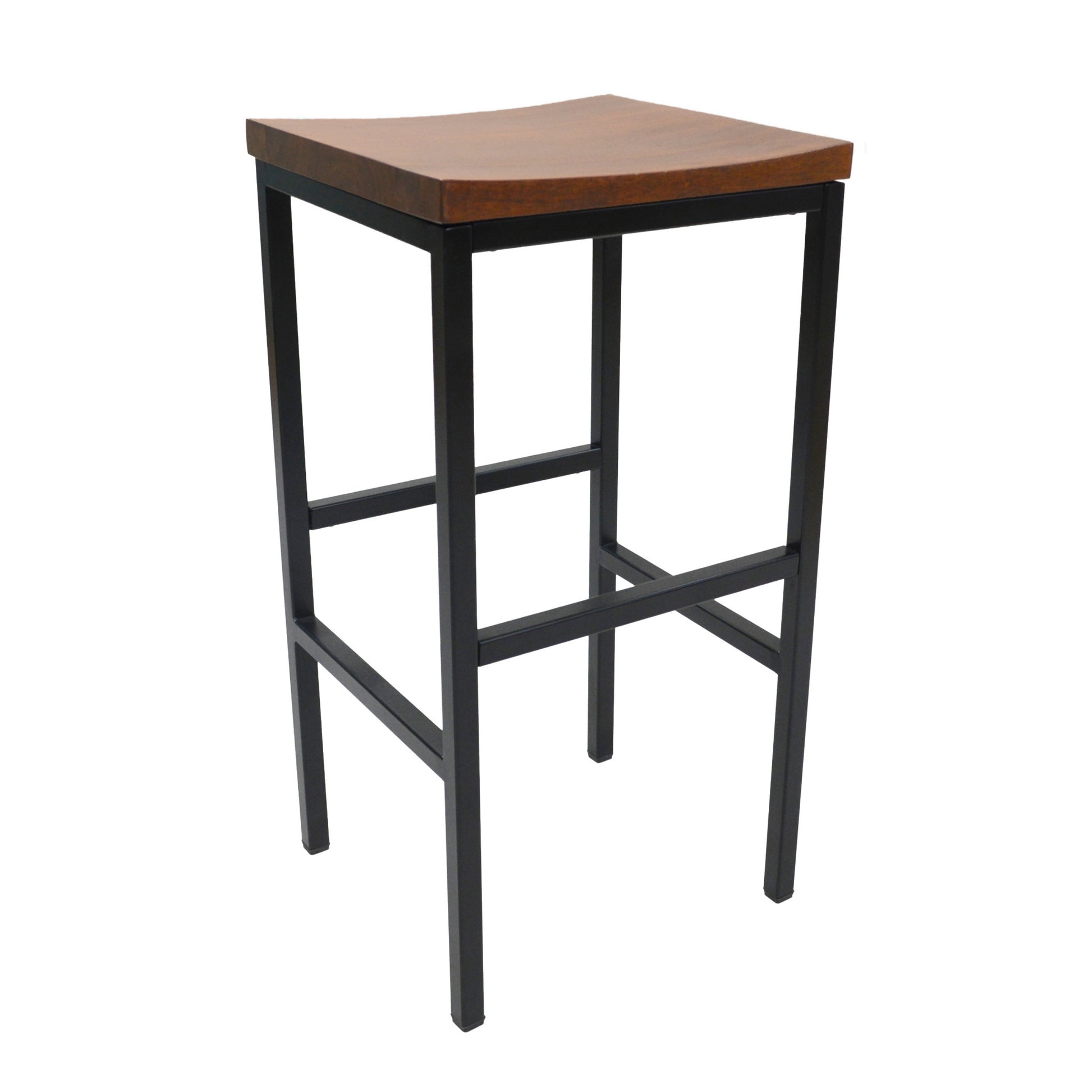 30" Chestnut And Black Steel Swivel Backless Bar Height Bar Chair - Loft&Timber