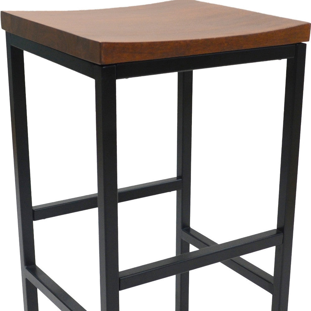 30" Chestnut And Black Steel Swivel Backless Bar Height Bar Chair - Loft&Timber