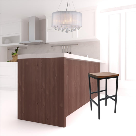 30" Chestnut And Black Steel Swivel Backless Bar Height Bar Chair - Loft&Timber