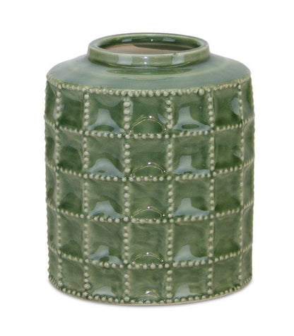 7" Green Terracotta Geometric Cylinder Table Vase - Loft&Timber