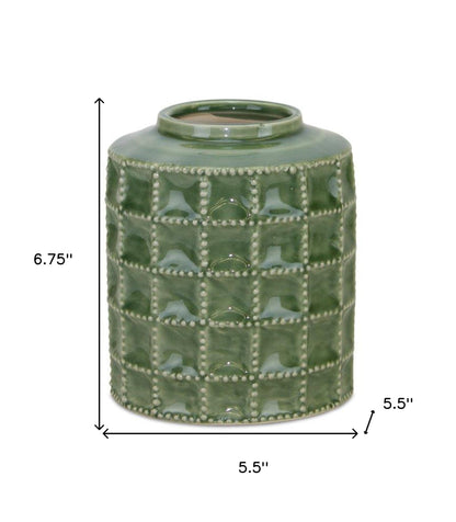 7" Green Terracotta Geometric Cylinder Table Vase - Loft&Timber