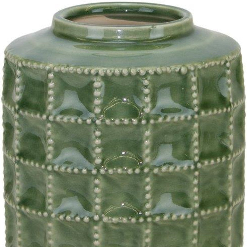 7" Green Terracotta Geometric Cylinder Table Vase - Loft&Timber