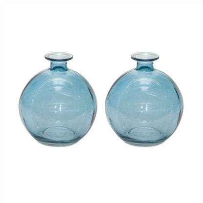 Set of Two Blue Glass Round Table Vase - Loft&Timber