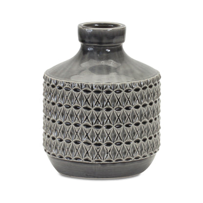 10" Gray Geometric Bud Terracotta Table Vase - Loft&Timber