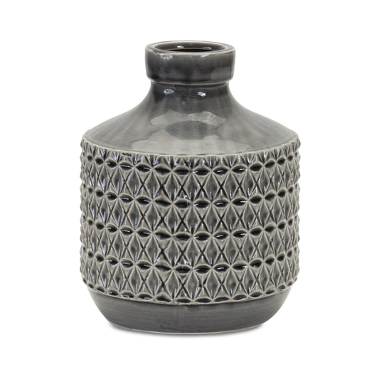 10" Gray Geometric Bud Terracotta Table Vase - Loft&Timber