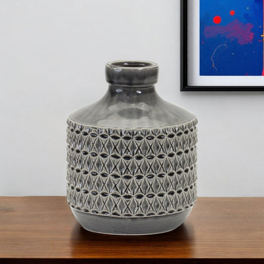 10" Gray Geometric Bud Terracotta Table Vase - Loft&Timber