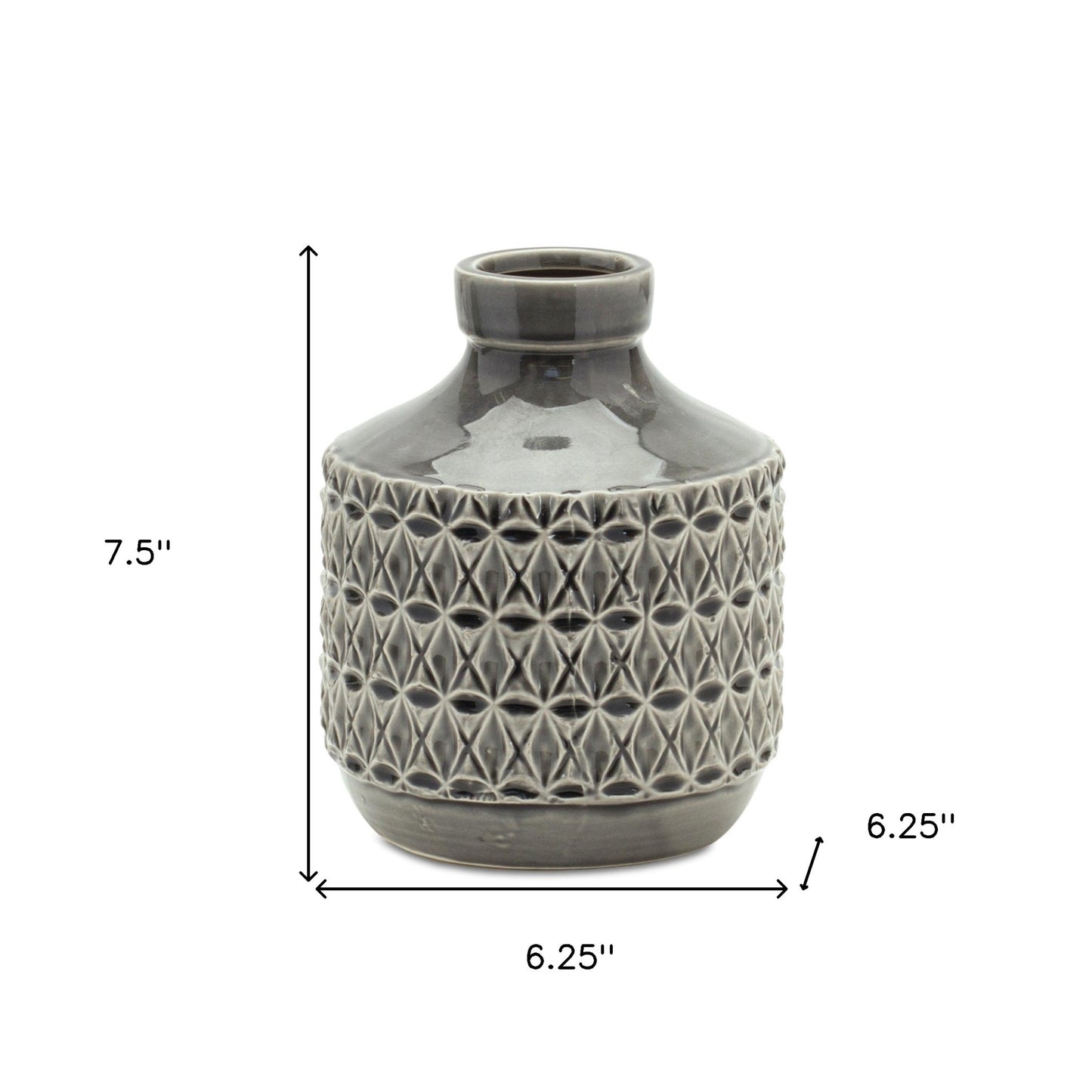 8" Gray Geometric Bud Terracotta Table Vase - Loft&Timber