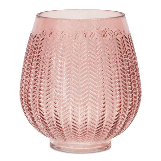 8" Pink Glass Textured Leaf Pattern Round Table Vase - Loft&Timber