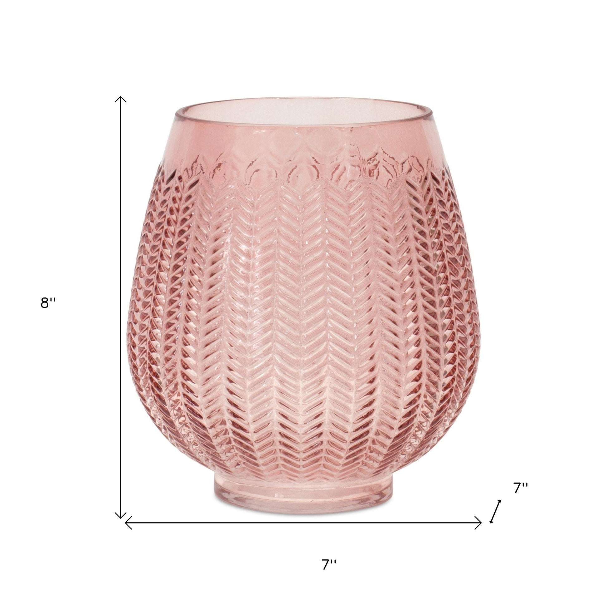 8" Pink Glass Textured Leaf Pattern Round Table Vase - Loft&Timber