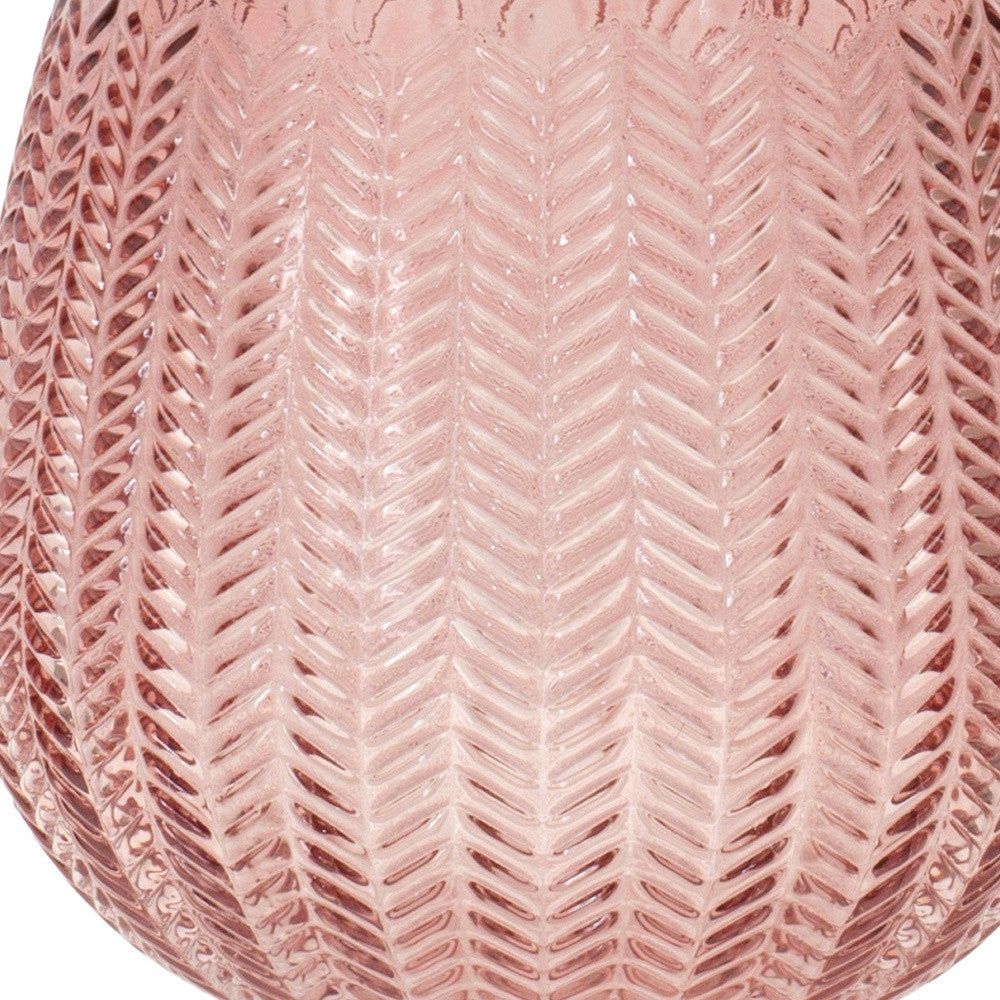 8" Pink Glass Textured Leaf Pattern Round Table Vase - Loft&Timber