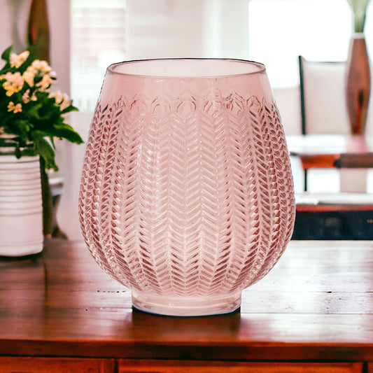 8" Pink Glass Textured Leaf Pattern Round Table Vase - Loft&Timber