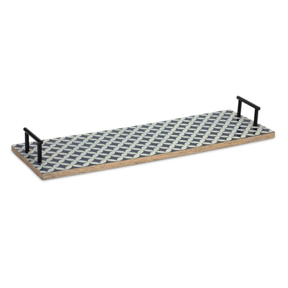 Set of Two Blue Solid Wood Geometric Serving Tray With Handles - Loft&Timber