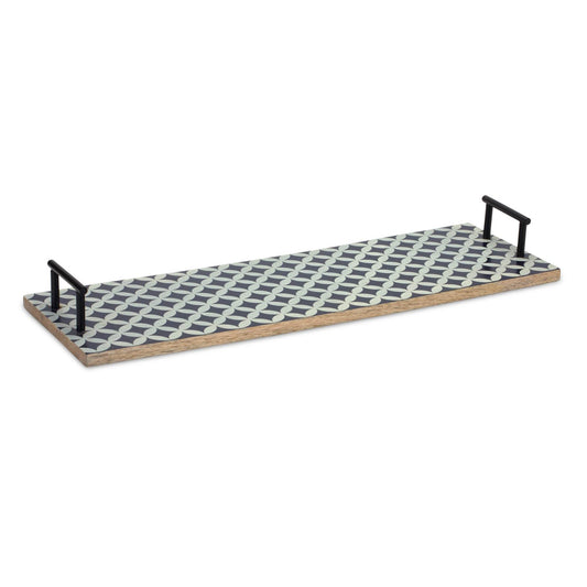 Set of Two Blue Solid Wood Geometric Serving Tray With Handles - Loft&Timber