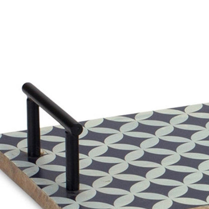 Set of Two Blue Solid Wood Geometric Serving Tray With Handles - Loft&Timber