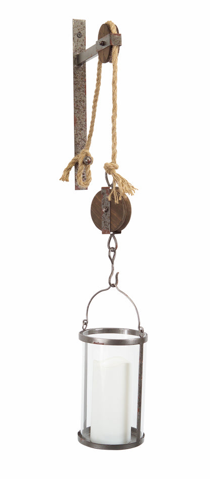 32" Silver Metal And Glass Wall Sconce Candle Holder - Loft&Timber