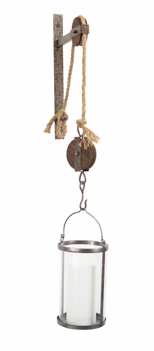 32" Silver Metal And Glass Wall Sconce Candle Holder - Loft&Timber