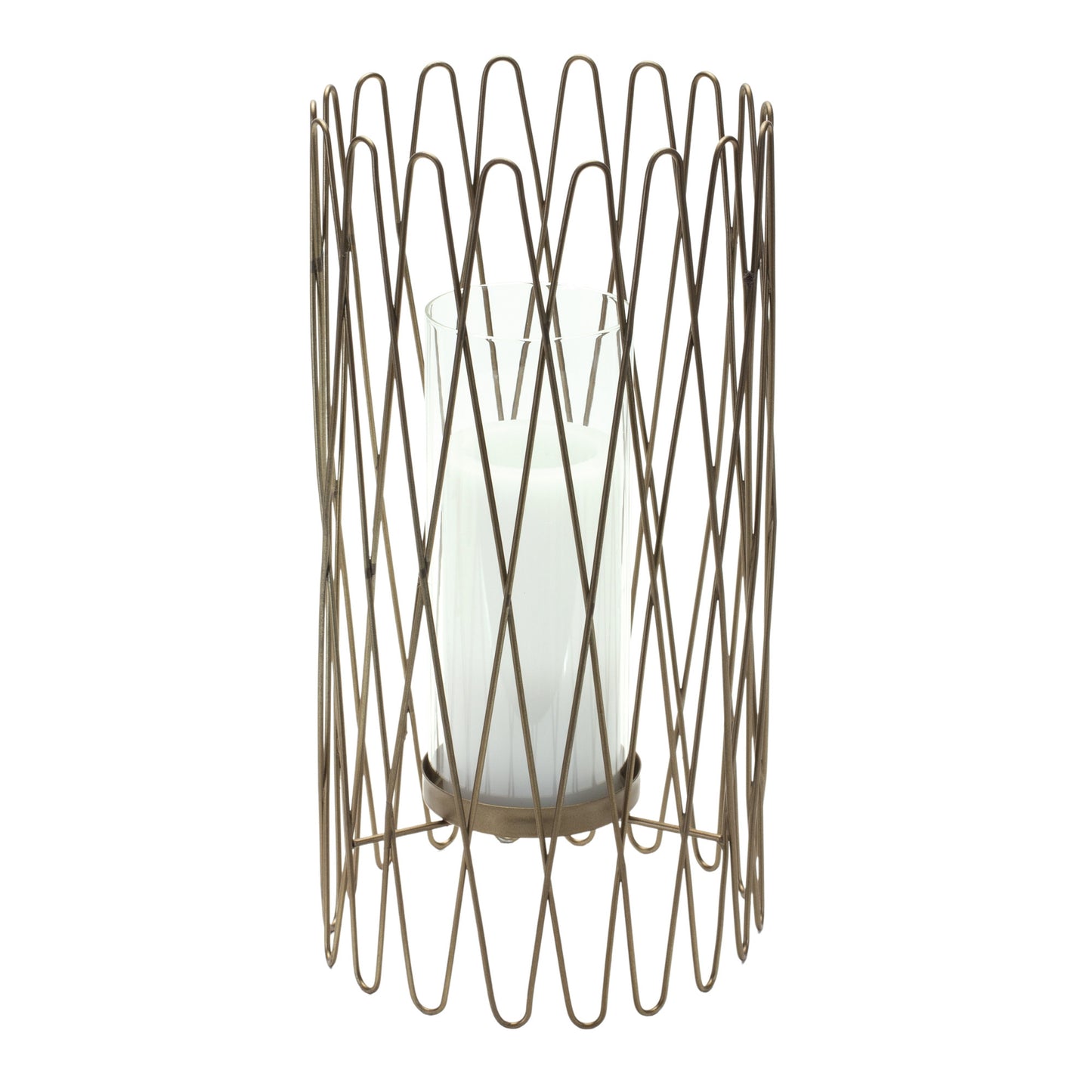 14" Gold Iron and Glass Tabletop Hurricane Candle Holder - Loft&Timber