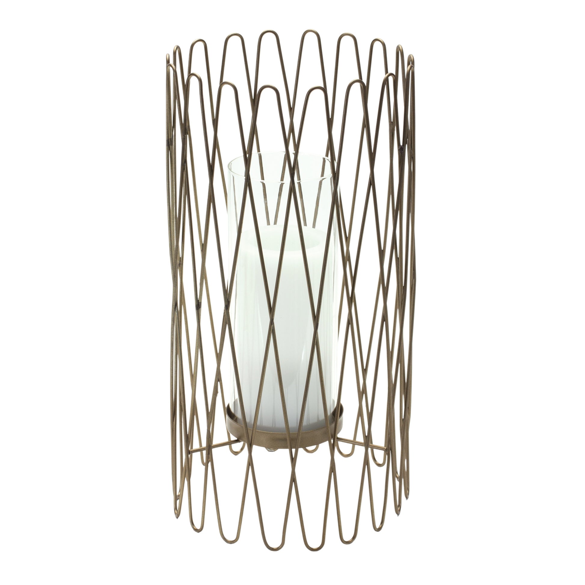 14" Gold Iron and Glass Tabletop Hurricane Candle Holder - Loft&Timber