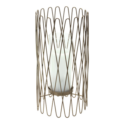 14" Gold Iron and Glass Tabletop Hurricane Candle Holder - Loft&Timber