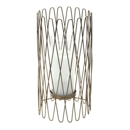 14" Gold Iron and Glass Tabletop Hurricane Candle Holder - Loft&Timber