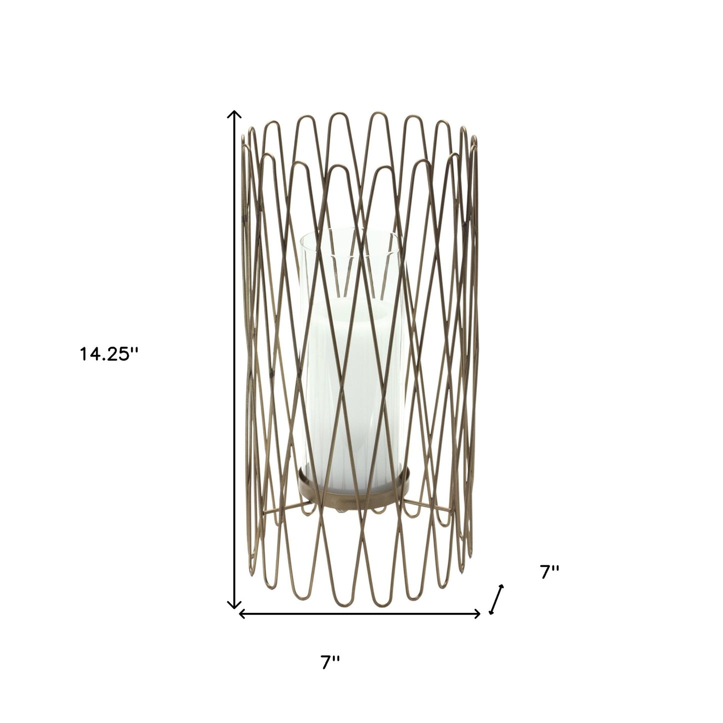 14" Gold Iron and Glass Tabletop Hurricane Candle Holder - Loft&Timber