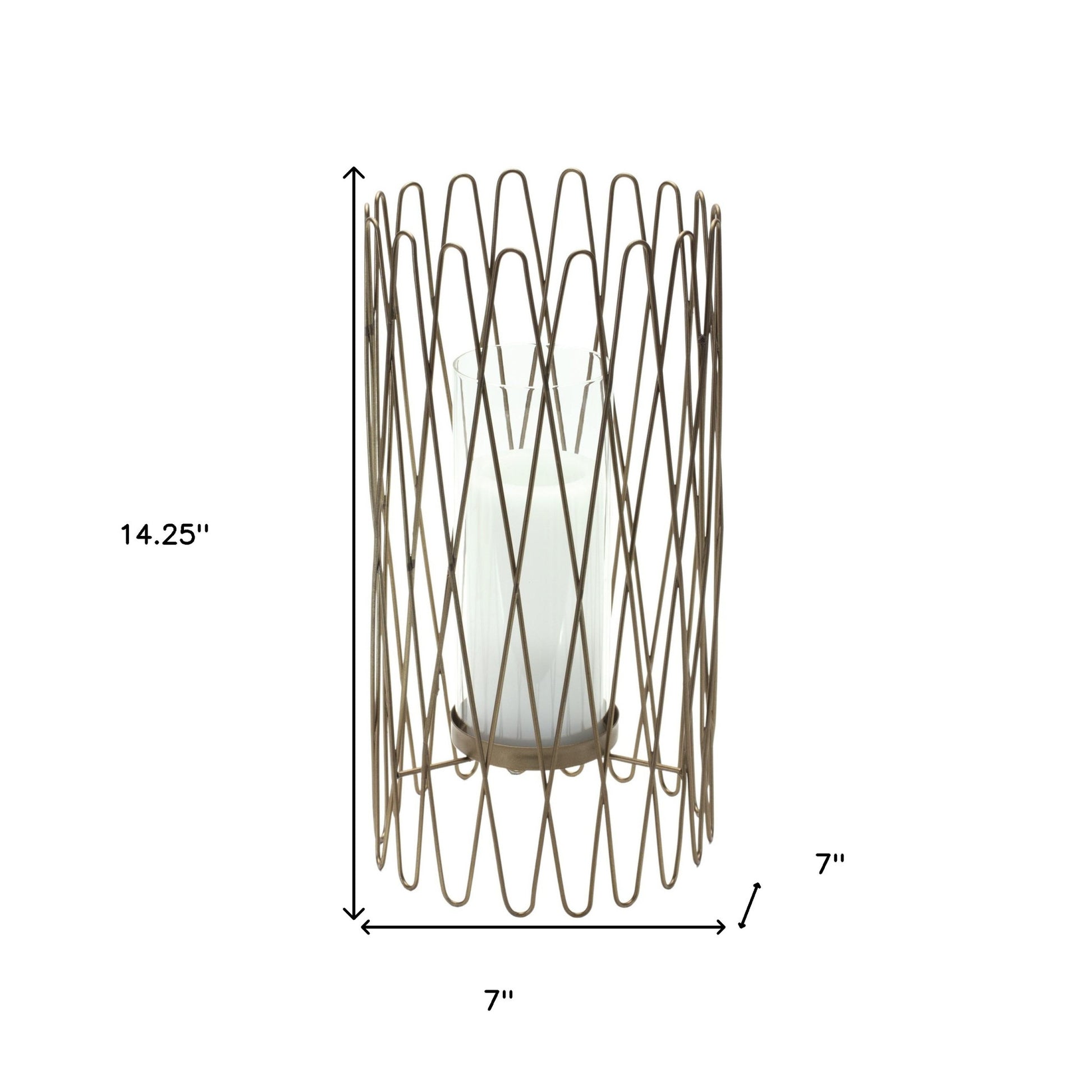 14" Gold Iron and Glass Tabletop Hurricane Candle Holder - Loft&Timber