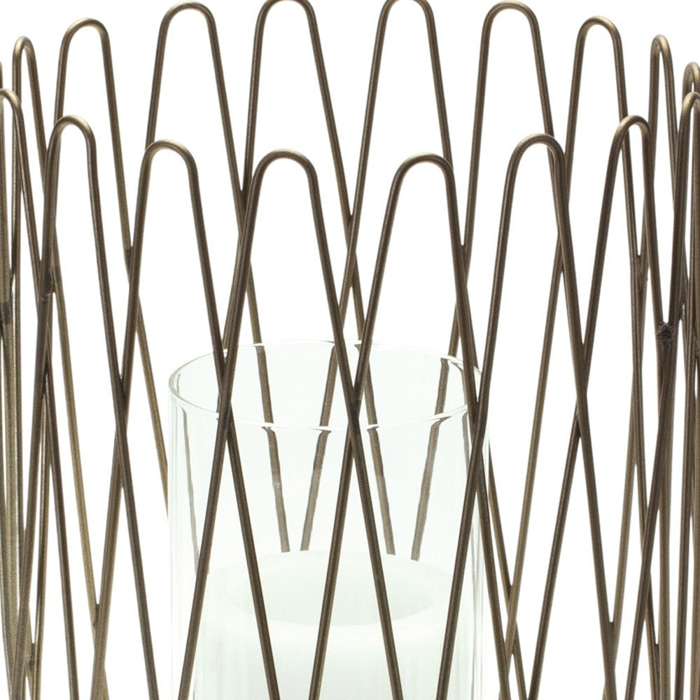 14" Gold Iron and Glass Tabletop Hurricane Candle Holder - Loft&Timber