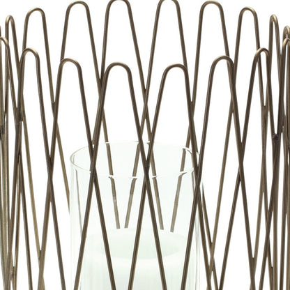 14" Gold Iron and Glass Tabletop Hurricane Candle Holder - Loft&Timber