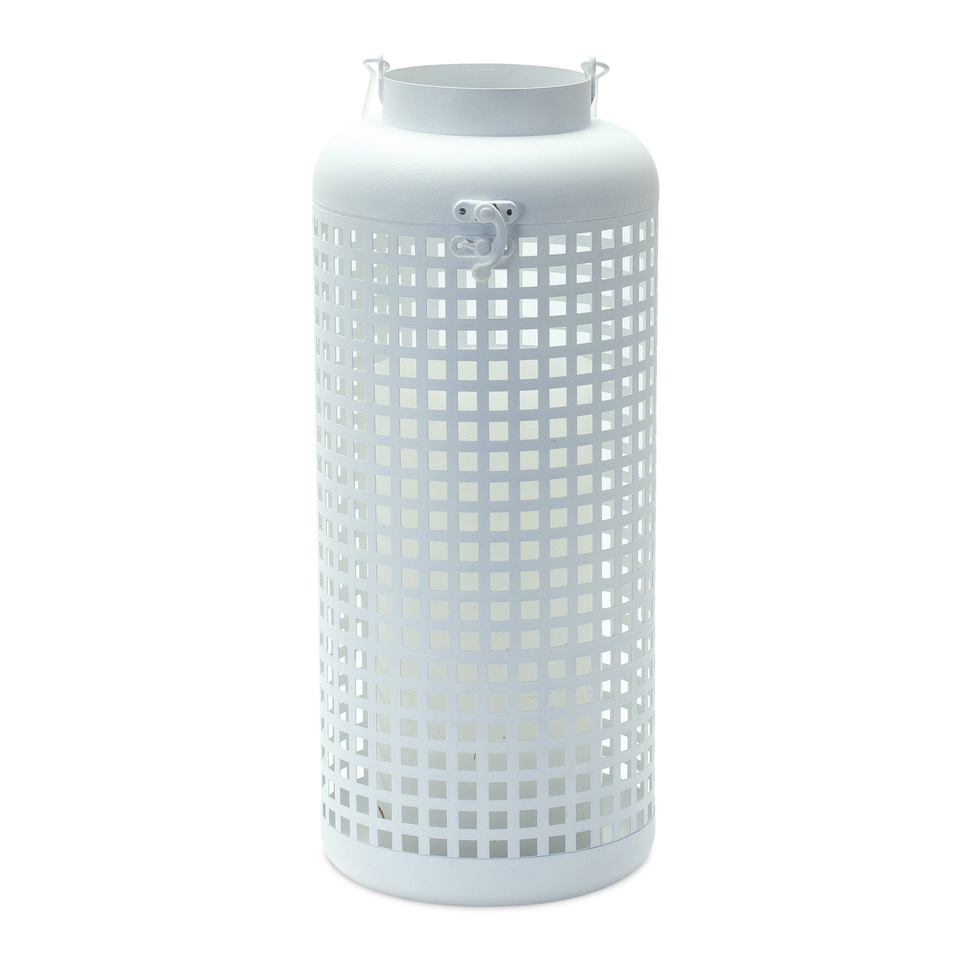 14" White Distressed Lattice Iron Floor Lantern Candle Holder - Loft&Timber